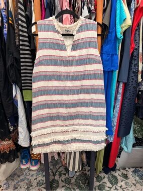 HOLDING HORSES Cream Tunic Dress with Blue & Red Stripes